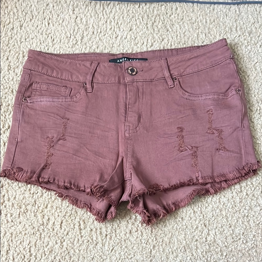 Angel Kiss Mauve Frayed Hem Jean Shorts